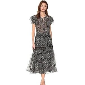 MISA Anis‎ Midi Dress Size M Grommet-Trim Black/White chiffon floral